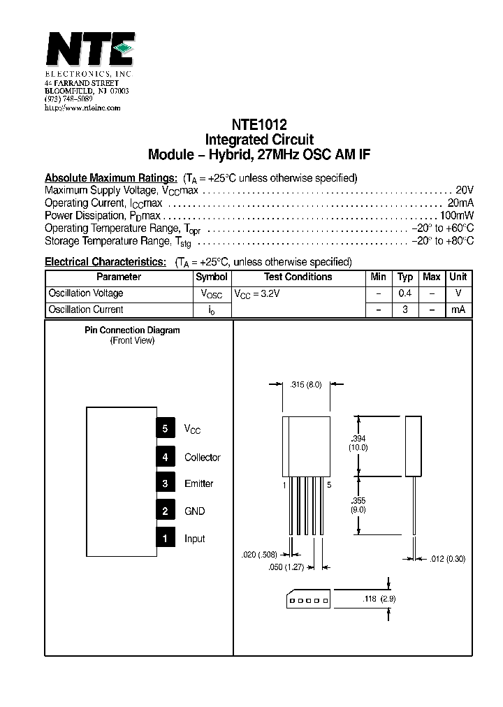 NTE1012_1289962.PDF Datasheet