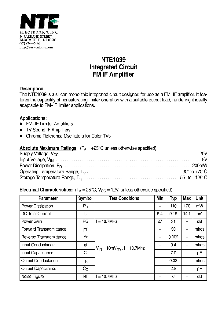 NTE1039_1289973.PDF Datasheet