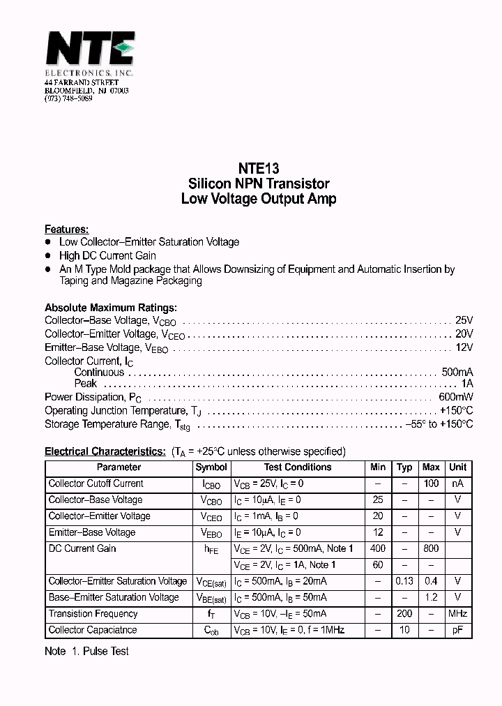 NTE13_1290070.PDF Datasheet