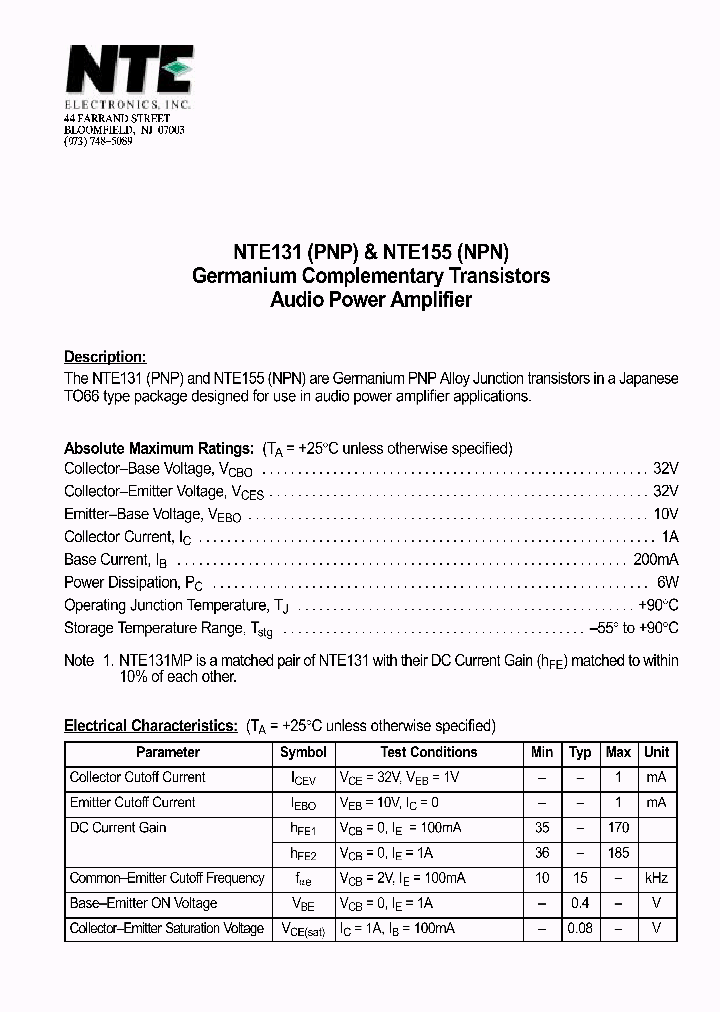NTE135_1290087.PDF Datasheet