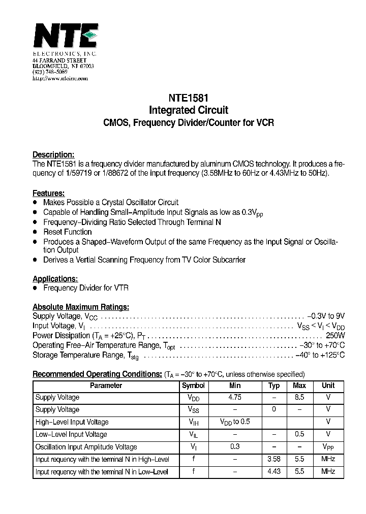 NTE1581_1290193.PDF Datasheet