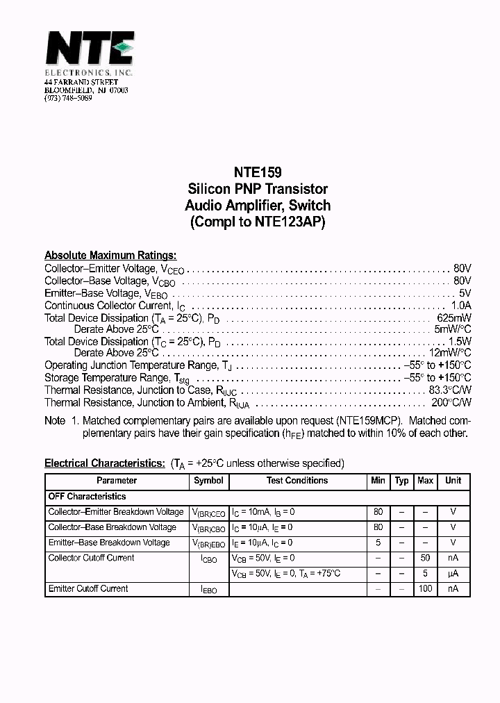 NTE159_1290195.PDF Datasheet