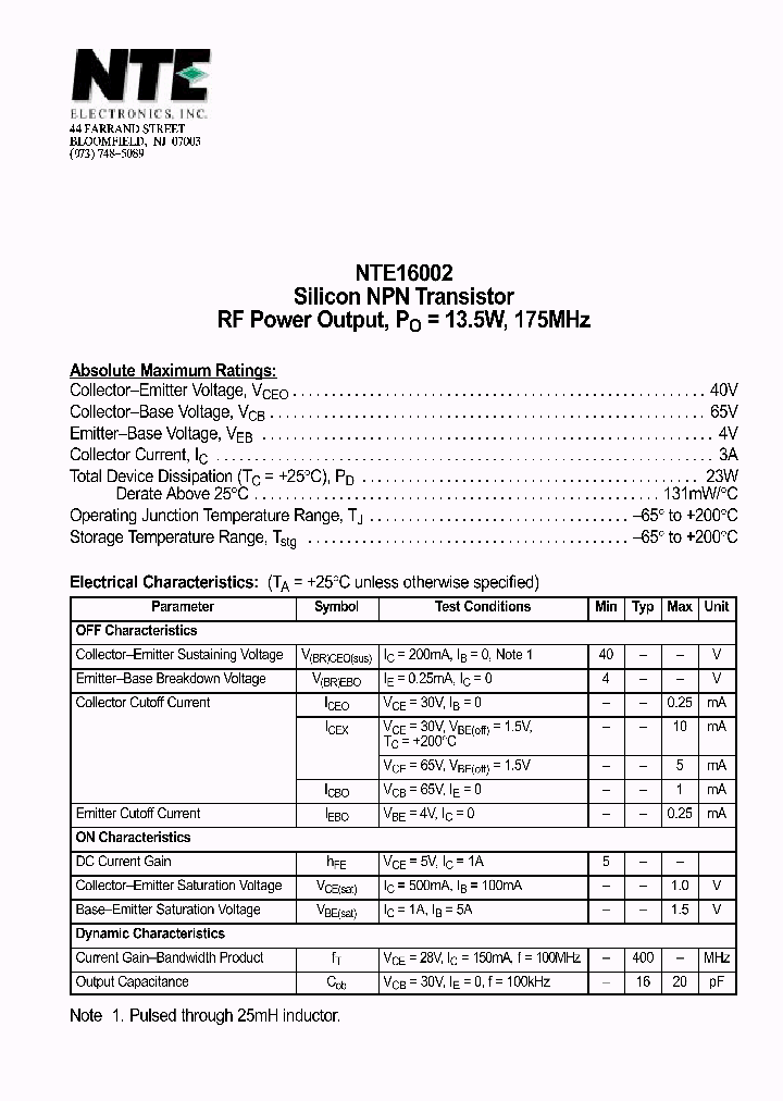 NTE16002_1290199.PDF Datasheet