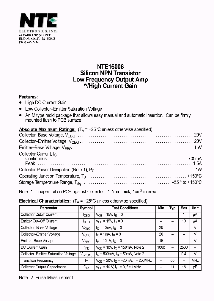 NTE16006_1290202.PDF Datasheet