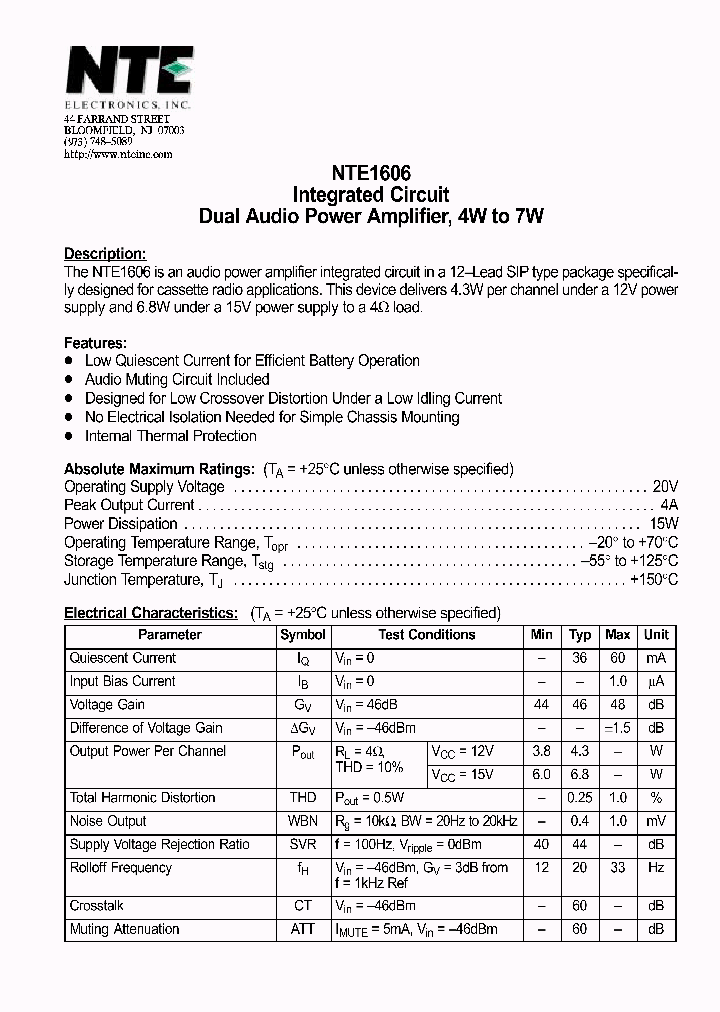 NTE1606_1290205.PDF Datasheet