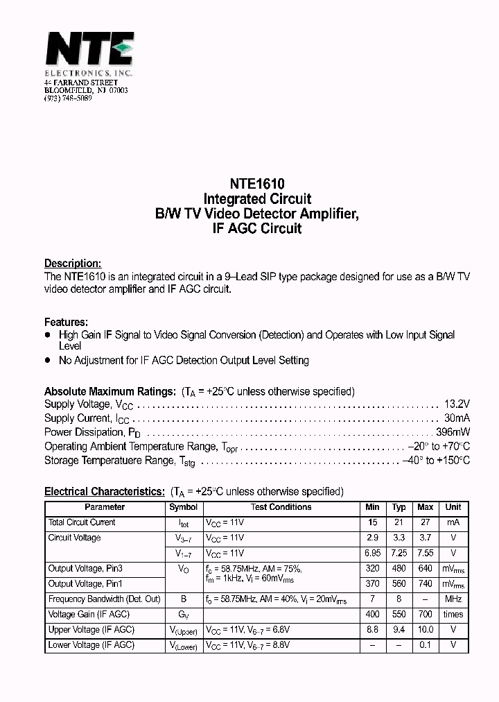 NTE1610_1290210.PDF Datasheet
