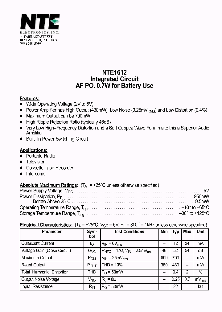 NTE1612_1290212.PDF Datasheet