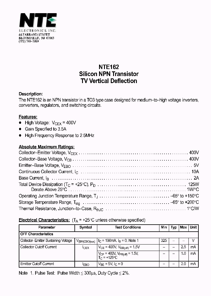 NTE162_1290215.PDF Datasheet