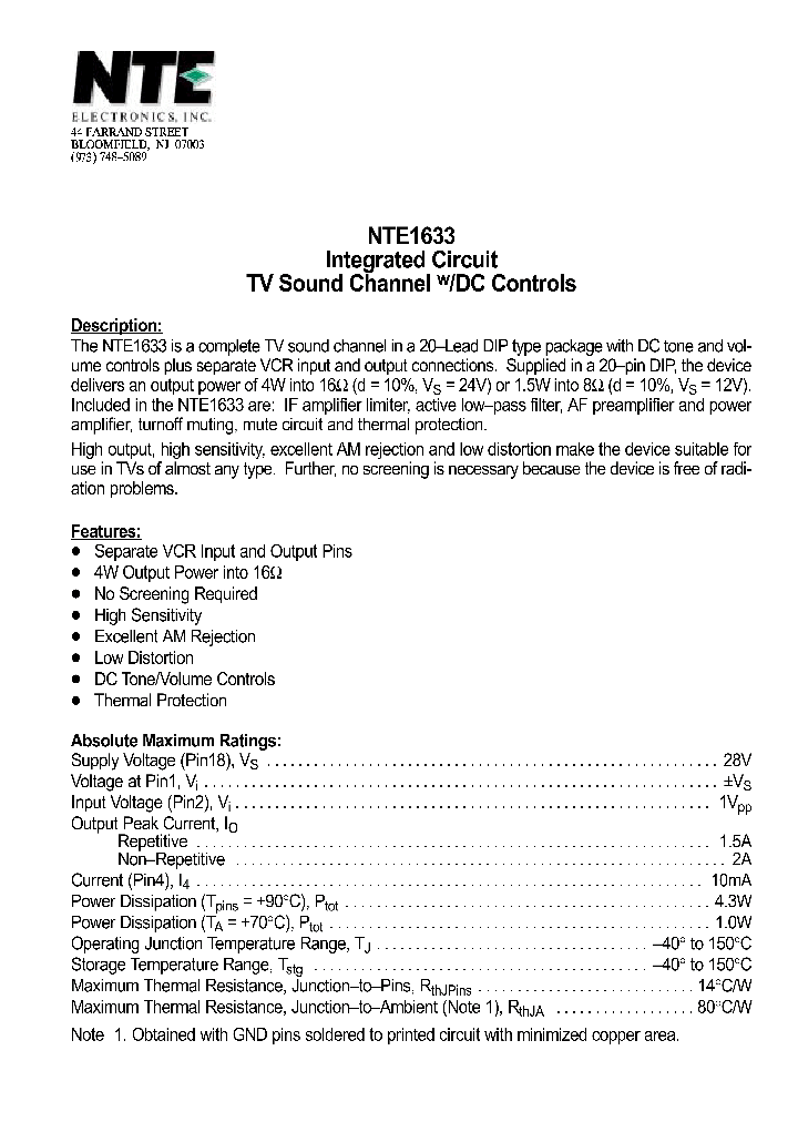 NTE1633_1290221.PDF Datasheet
