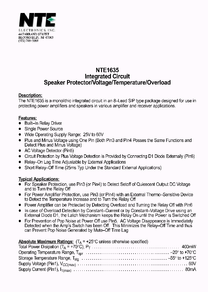 NTE1635_1290223.PDF Datasheet