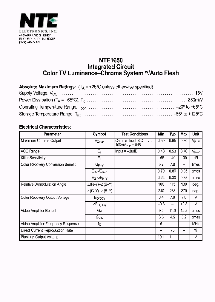 NTE1650_1290229.PDF Datasheet