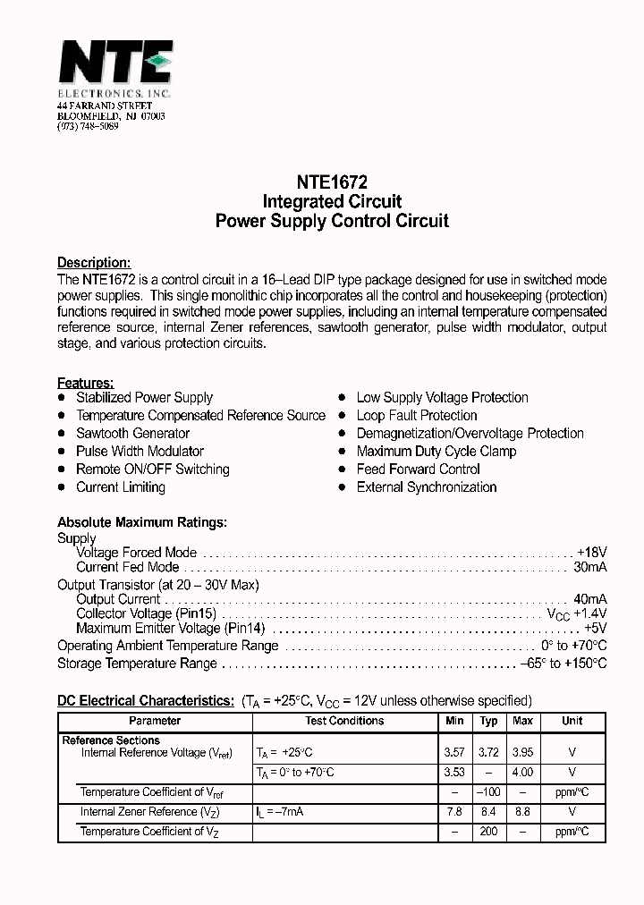 NTE1672_1290240.PDF Datasheet