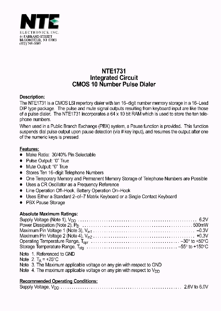 NTE1731_1290284.PDF Datasheet