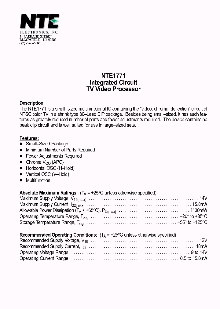 NTE1771_1290308.PDF Datasheet