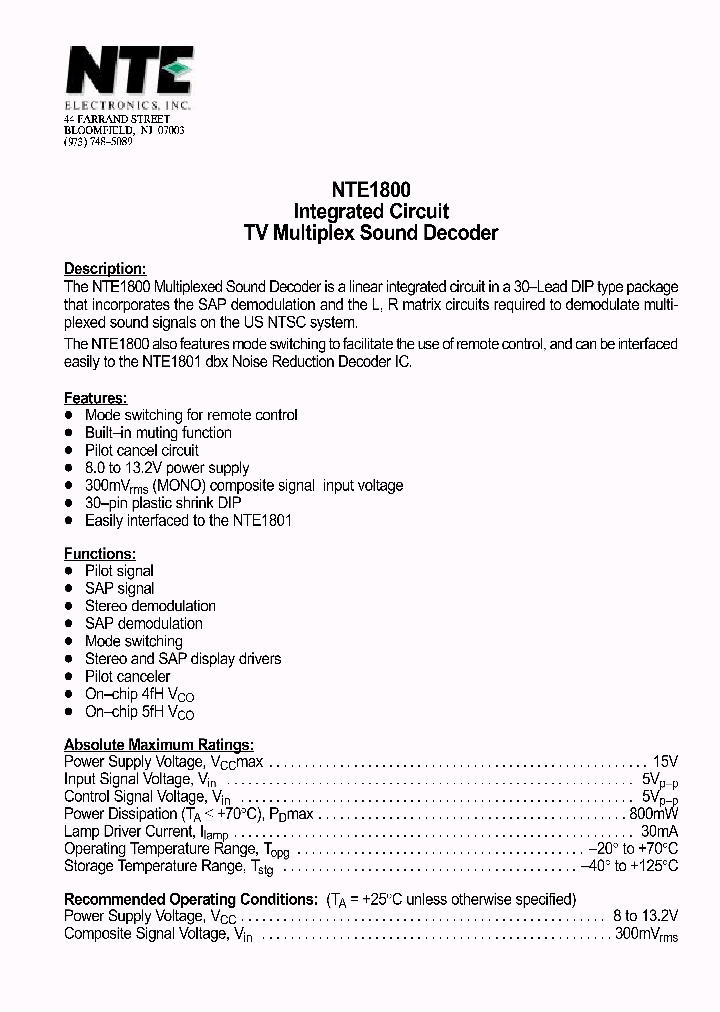 NTE1800_1290325.PDF Datasheet