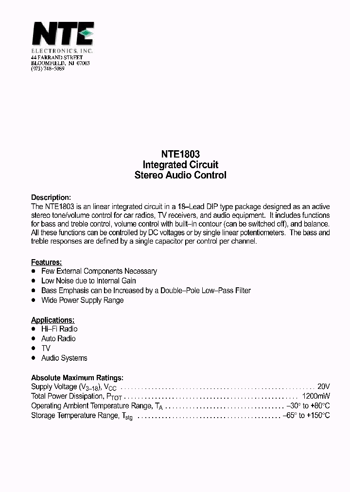 NTE1803_1290328.PDF Datasheet