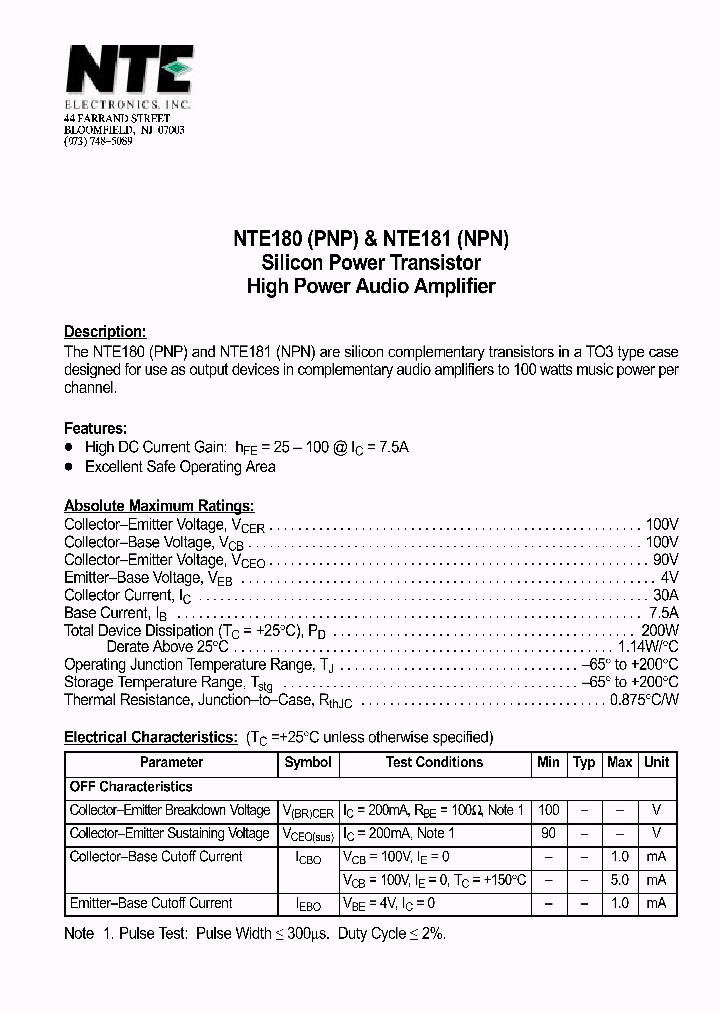 NTE181_1290334.PDF Datasheet