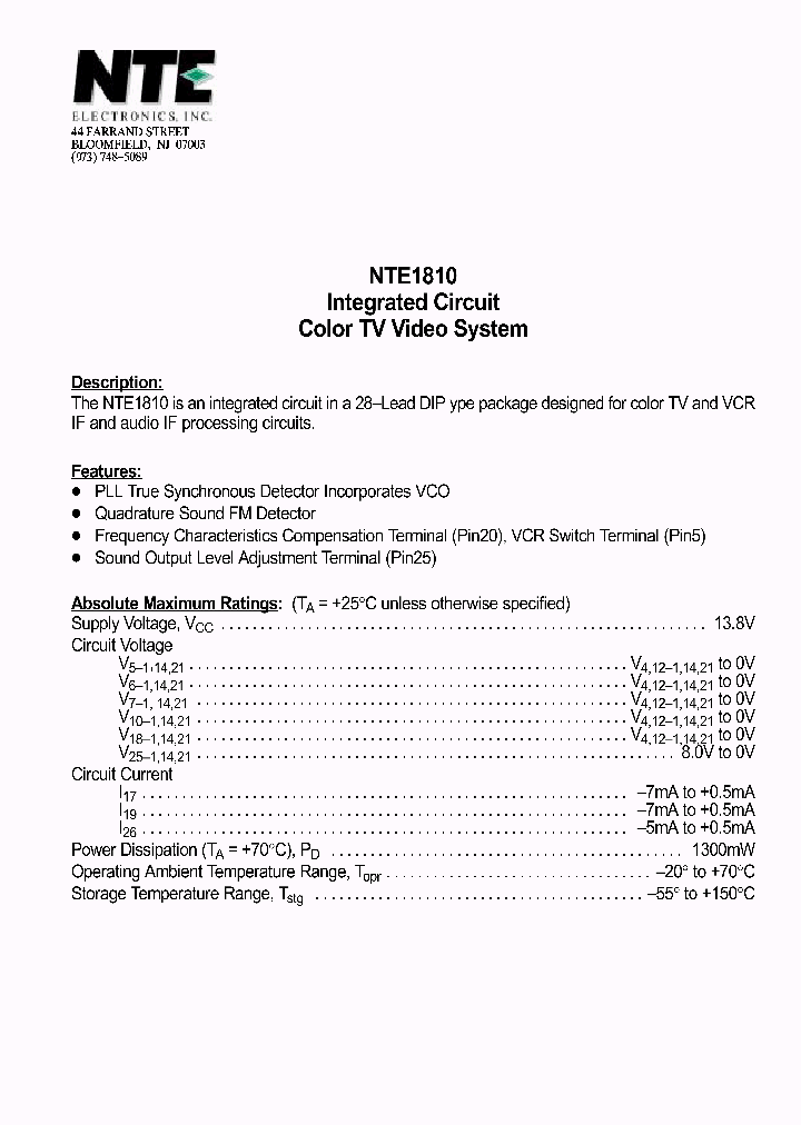 NTE1810_1290335.PDF Datasheet