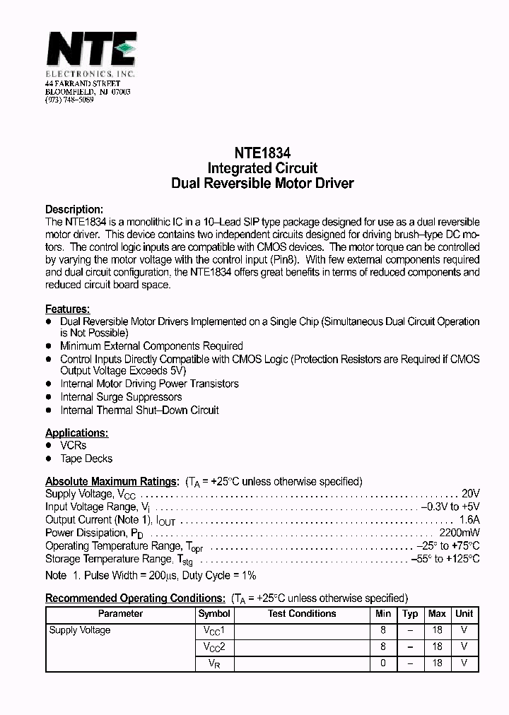 NTE1834_1290352.PDF Datasheet