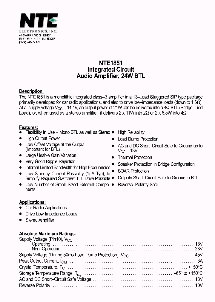 NTE1851_1290367.PDF Datasheet