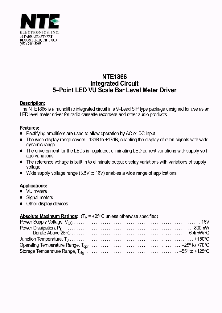 NTE1866_1290378.PDF Datasheet