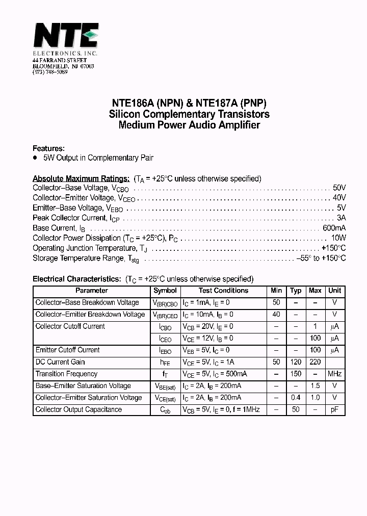 NTE187A_1290388.PDF Datasheet