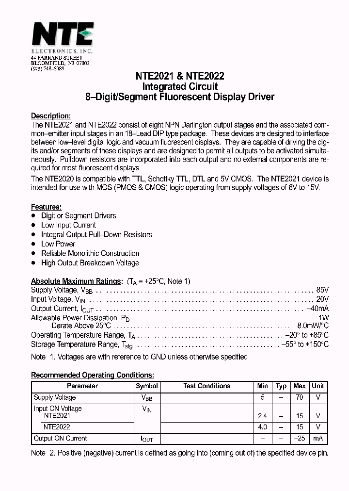 NTE2022_1290457.PDF Datasheet