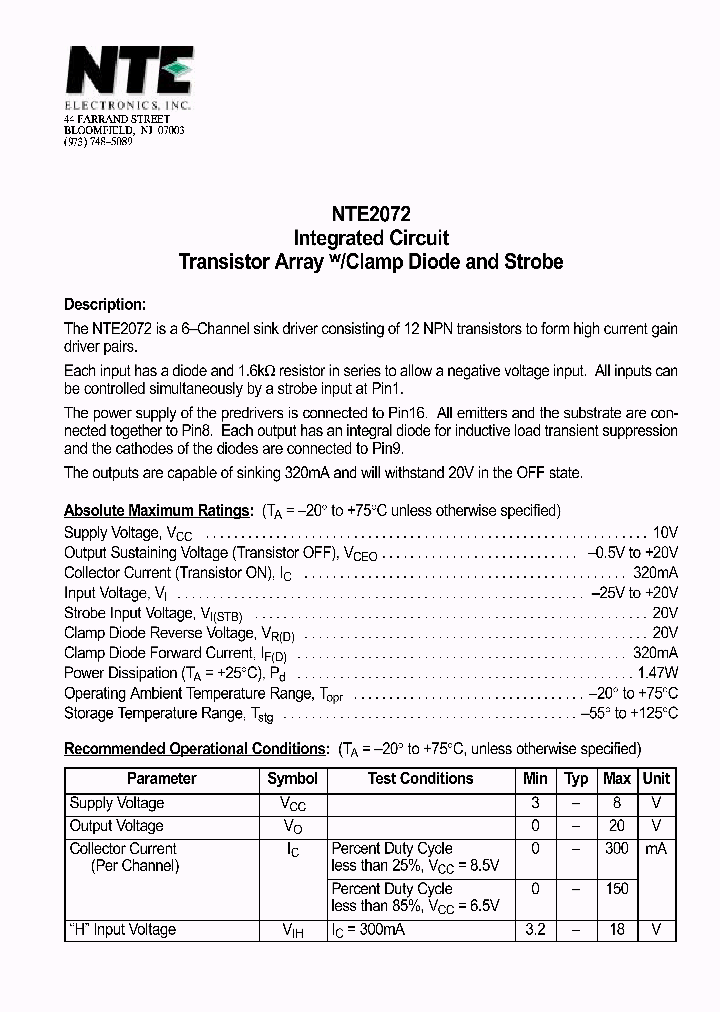 NTE2072_1290471.PDF Datasheet