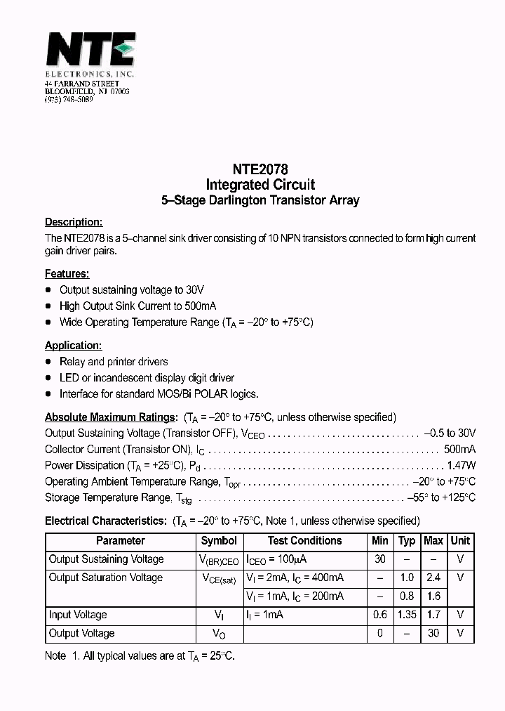NTE2078_1290475.PDF Datasheet