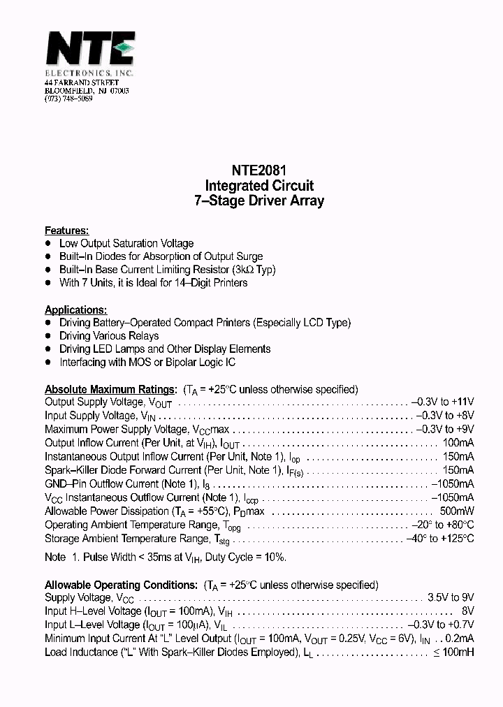 NTE2081_1290478.PDF Datasheet