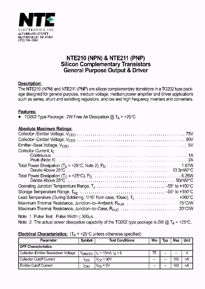 NTE211_1290485.PDF Datasheet