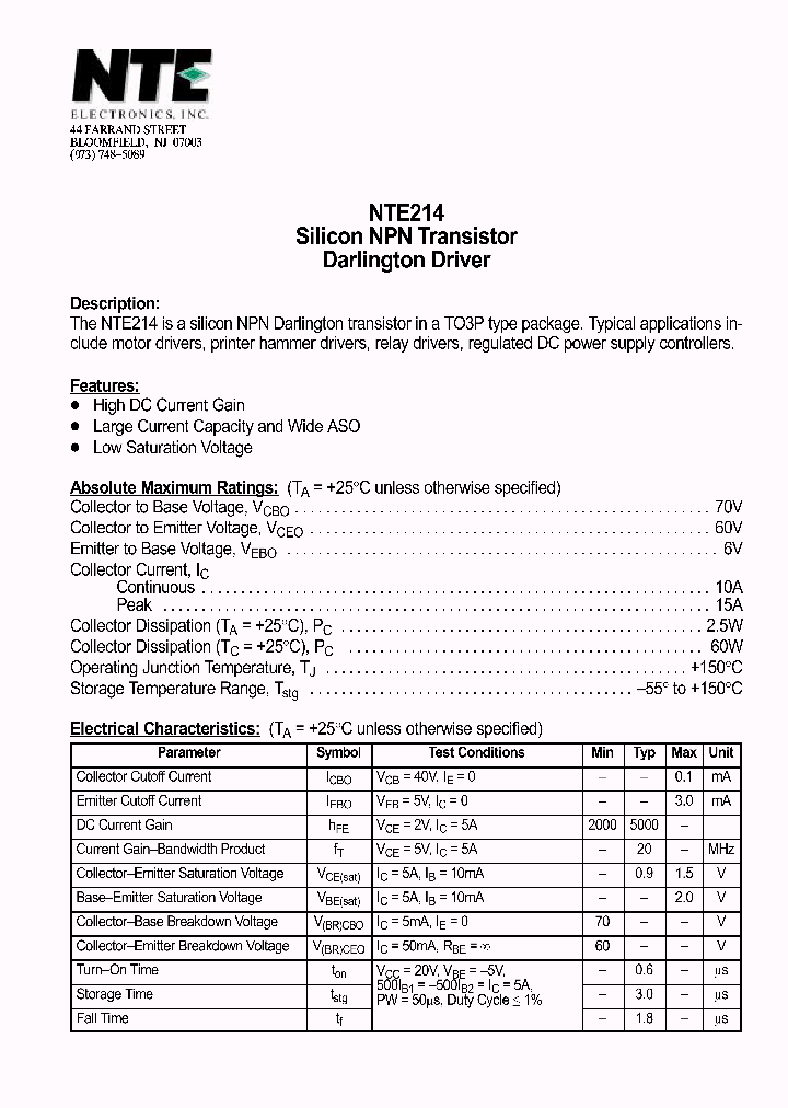 NTE214_1290490.PDF Datasheet