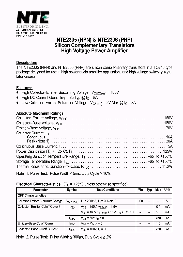 NTE2306_1290508.PDF Datasheet