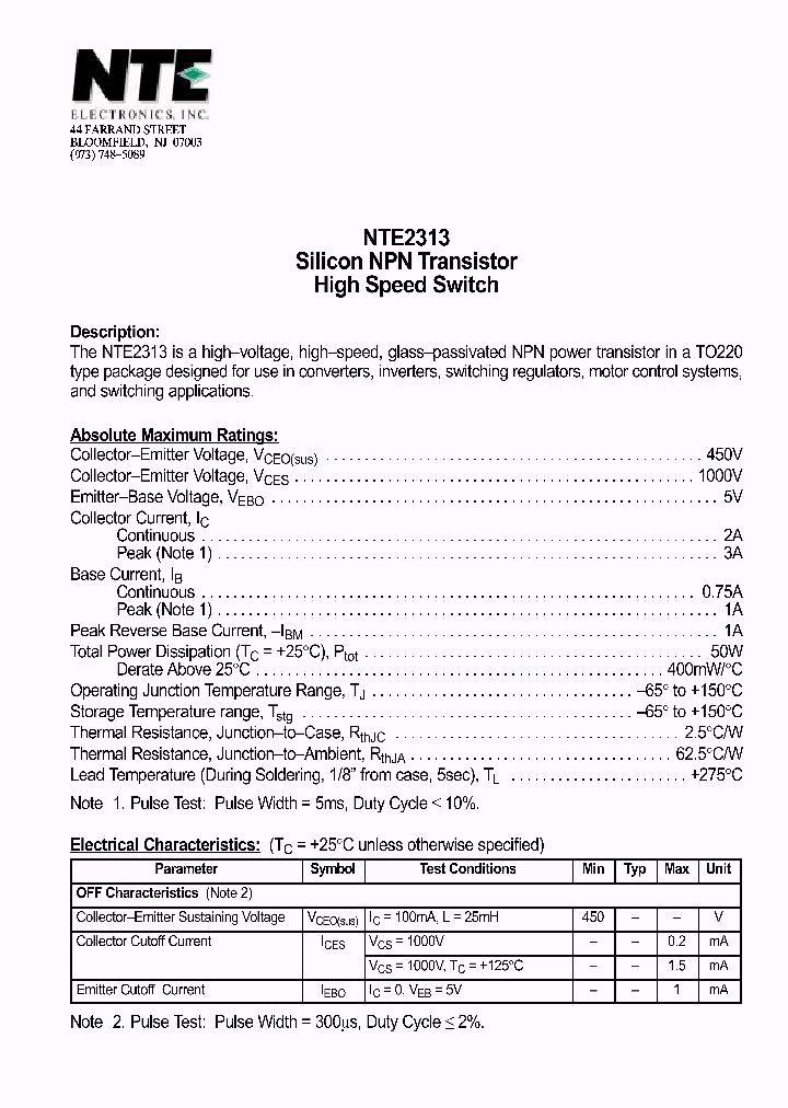 NTE2313_1290516.PDF Datasheet