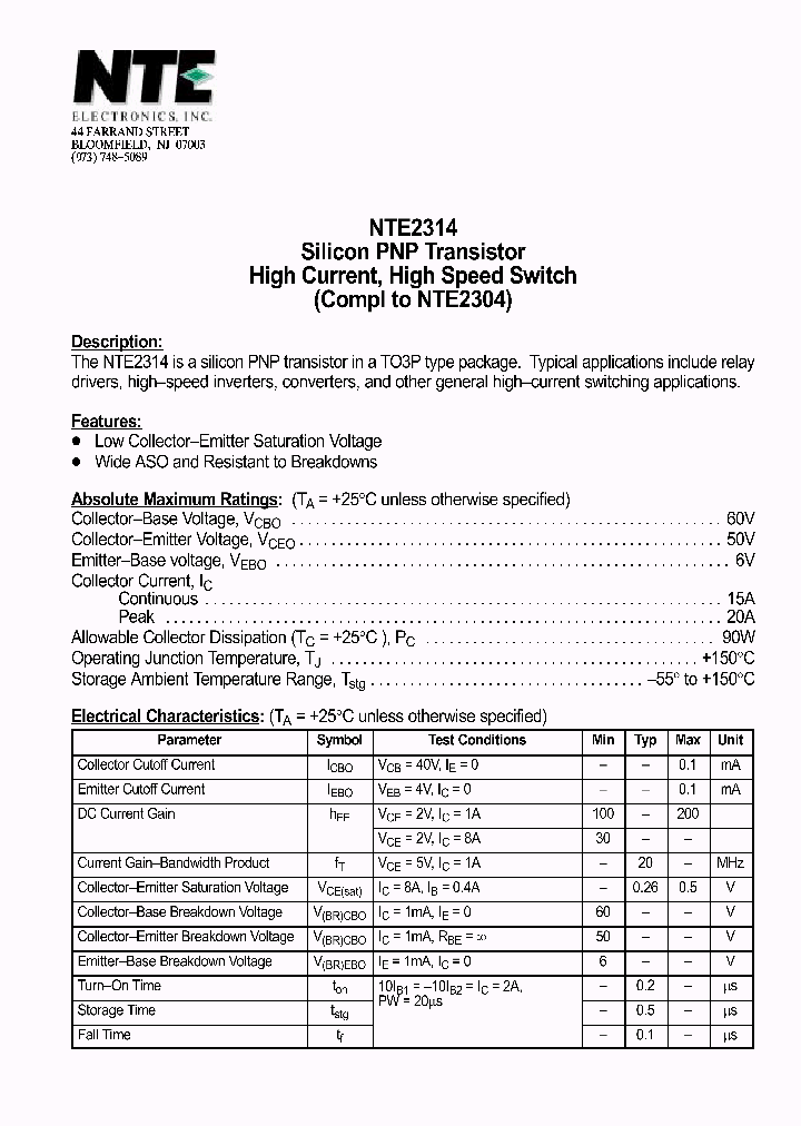 NTE2314_1290517.PDF Datasheet
