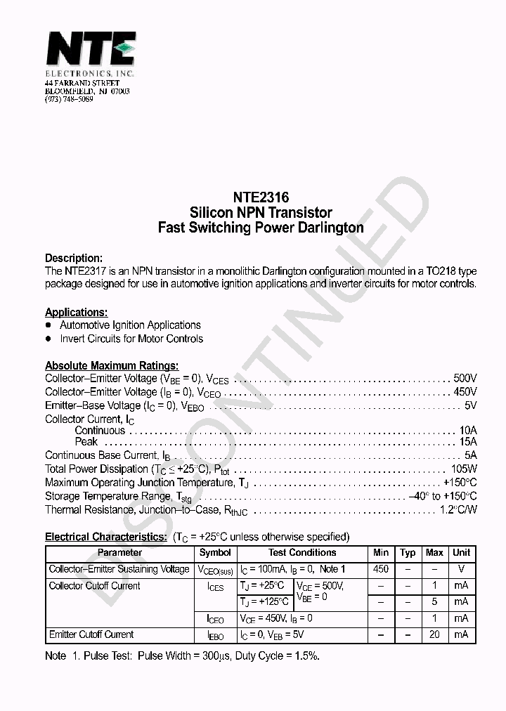 NTE2316_1290519.PDF Datasheet