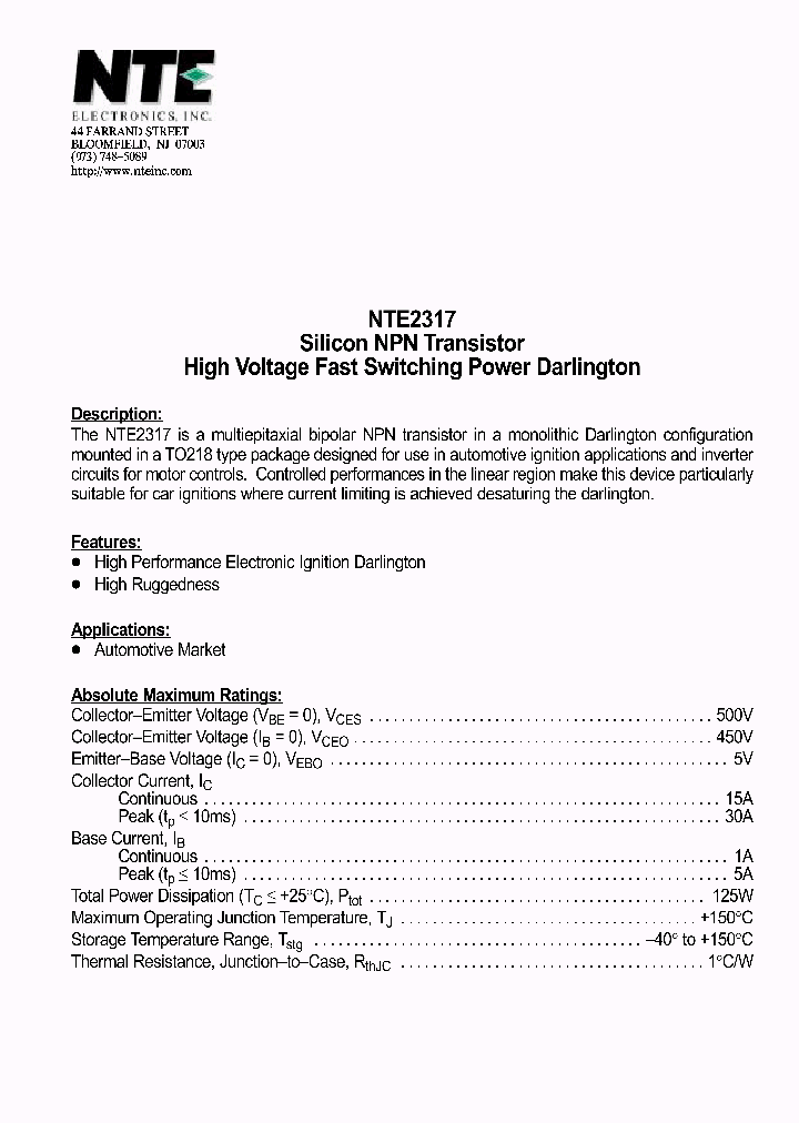 NTE2317_1290520.PDF Datasheet