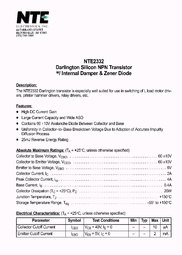 NTE2332_1290533.PDF Datasheet