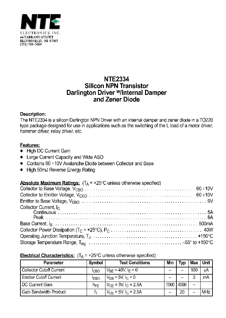 NTE2334_1290535.PDF Datasheet