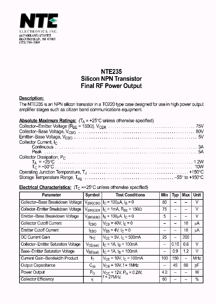 NTE235_1290548.PDF Datasheet