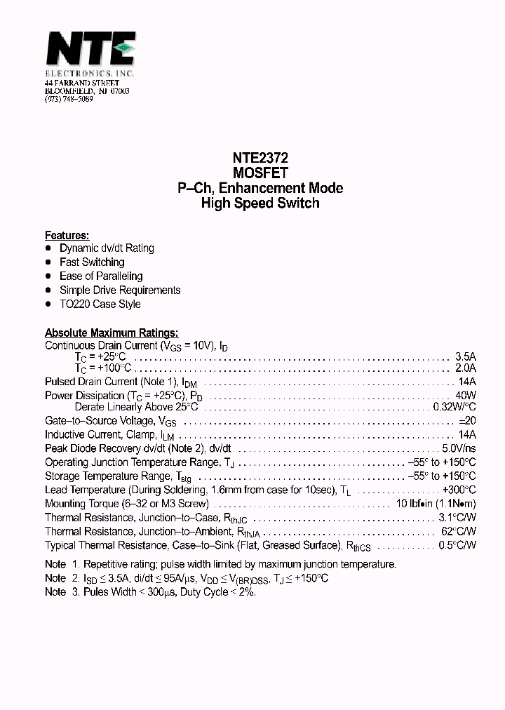 NTE2372_1290563.PDF Datasheet