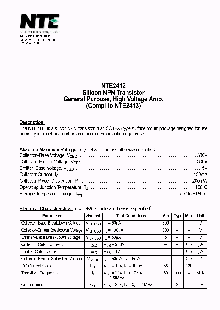 NTE2412_1290598.PDF Datasheet