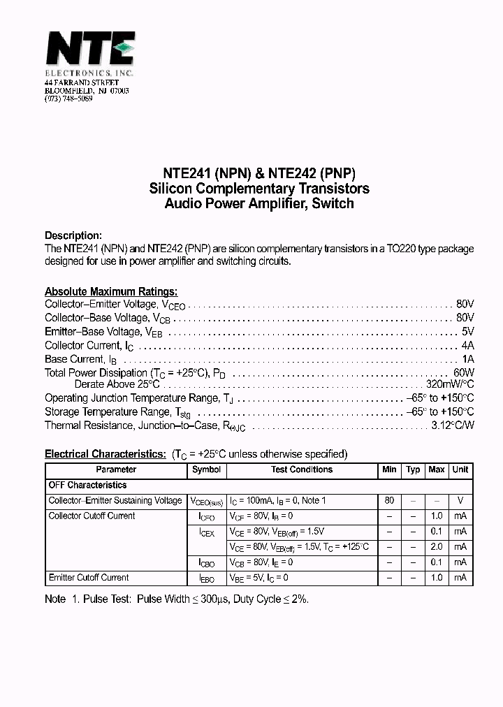 NTE242_1290603.PDF Datasheet