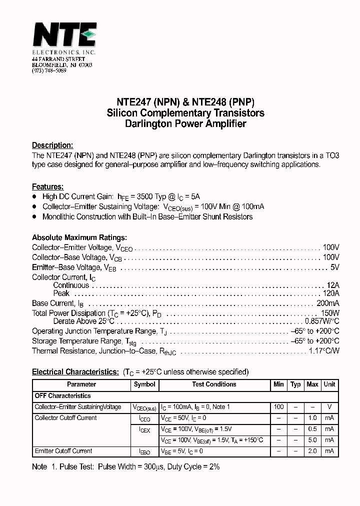 NTE248_1290610.PDF Datasheet