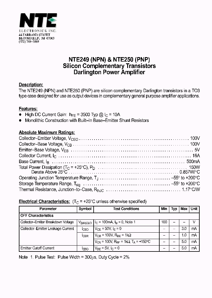 NTE250_1290612.PDF Datasheet