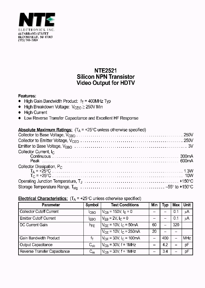 NTE2521_1290627.PDF Datasheet