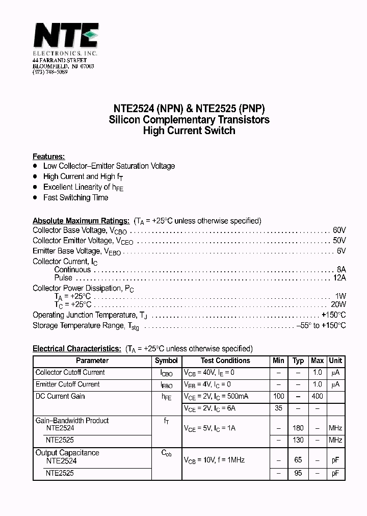 NTE2525_1290629.PDF Datasheet