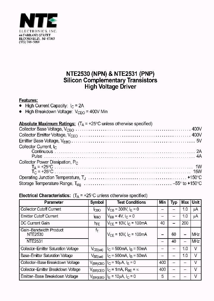NTE2531_1290632.PDF Datasheet