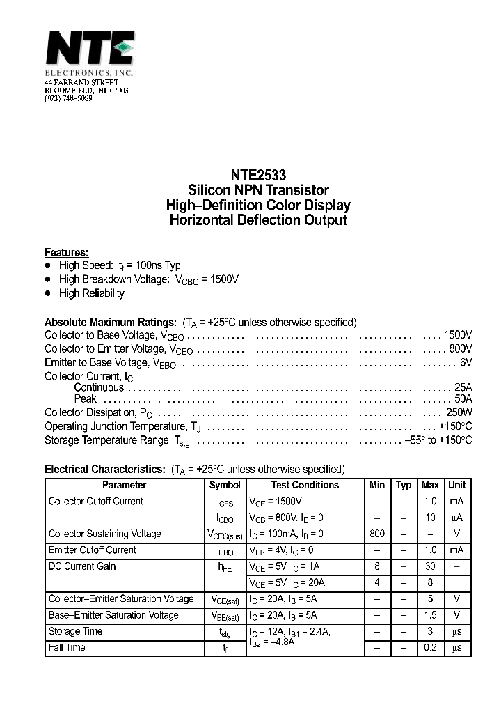 NTE2533_1290634.PDF Datasheet