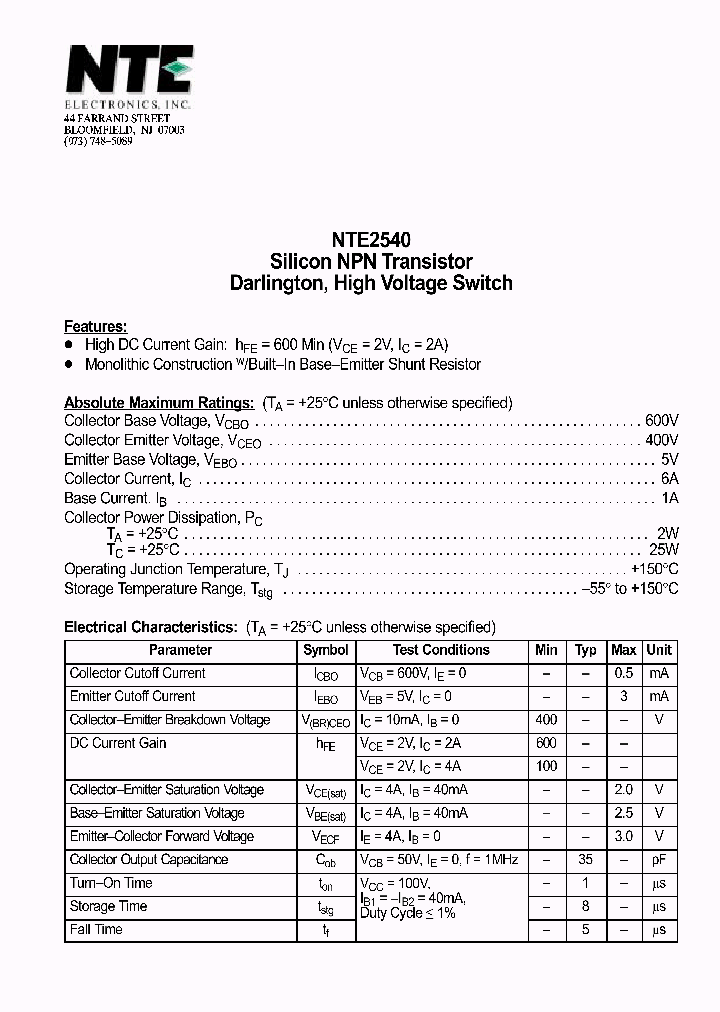 NTE2540_1290640.PDF Datasheet